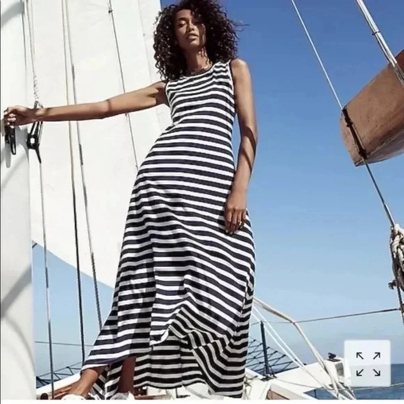 J.Crew Navy Blue White High Low Maxi Tank Dress - Picture 1 of 7